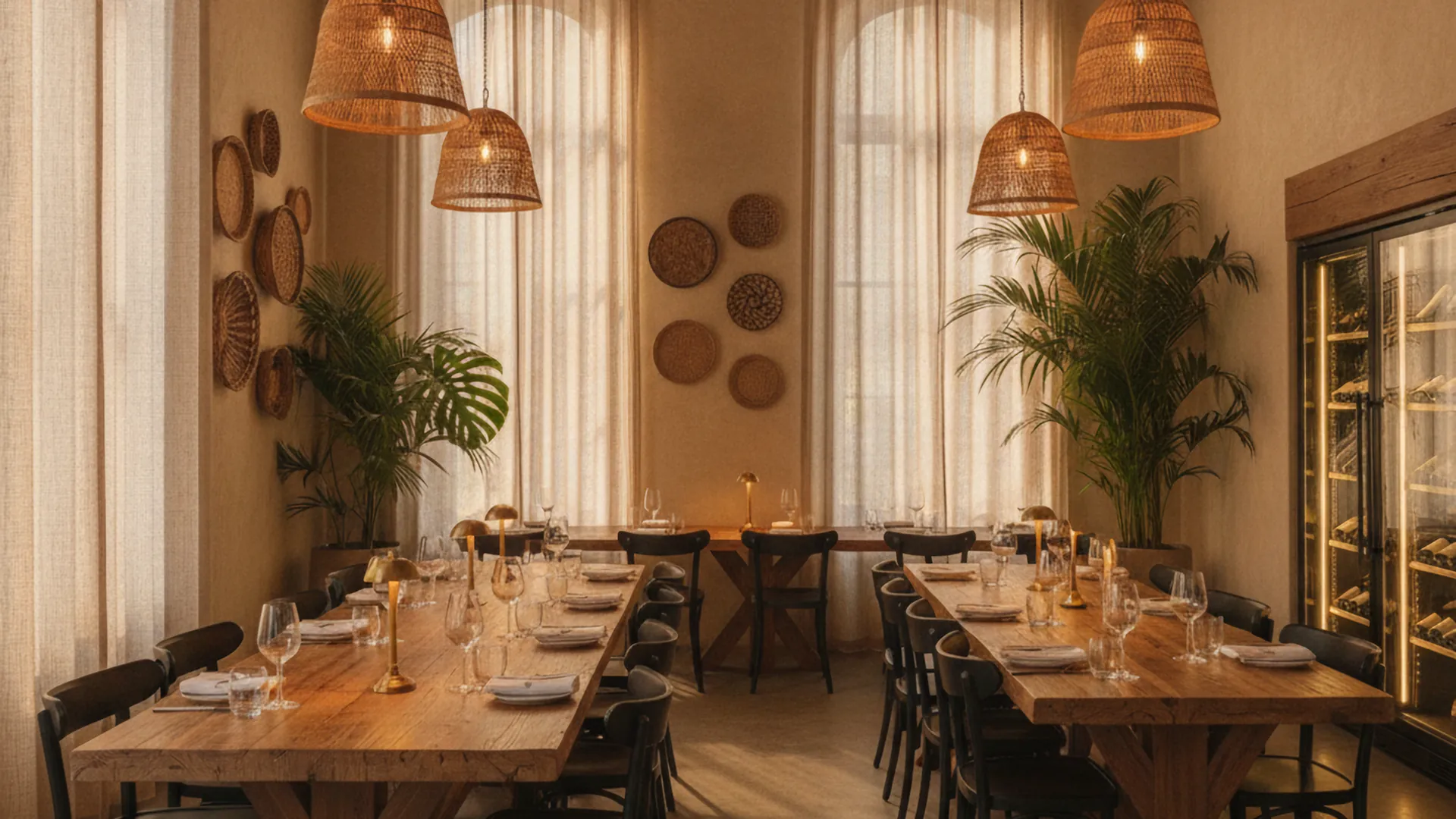 Salón del restaurante Santa Rita con iluminación cálida